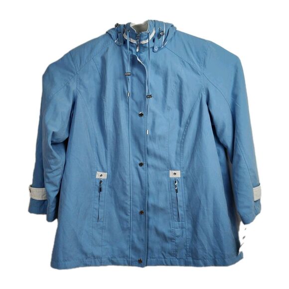 Studio Works Jacket Women's Size 2X Blue w/ White Accents Hooded Full-Zip NWI - Picture 1 of 11